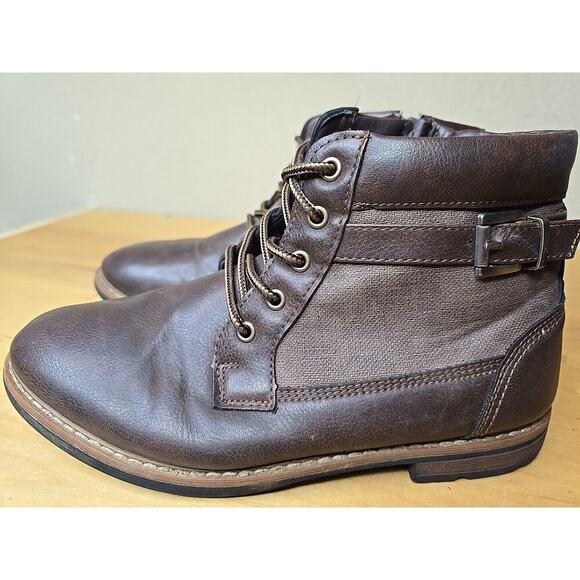 Steve Madden Youth Size 5 Womens 7 Zip/Lace up Brown Boots Side buckle Combat - Picture 1 of 6
